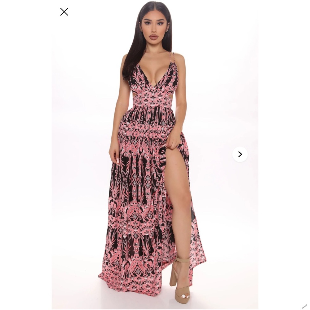 Fashion Nova Pink and Black Floral Maxi Dress